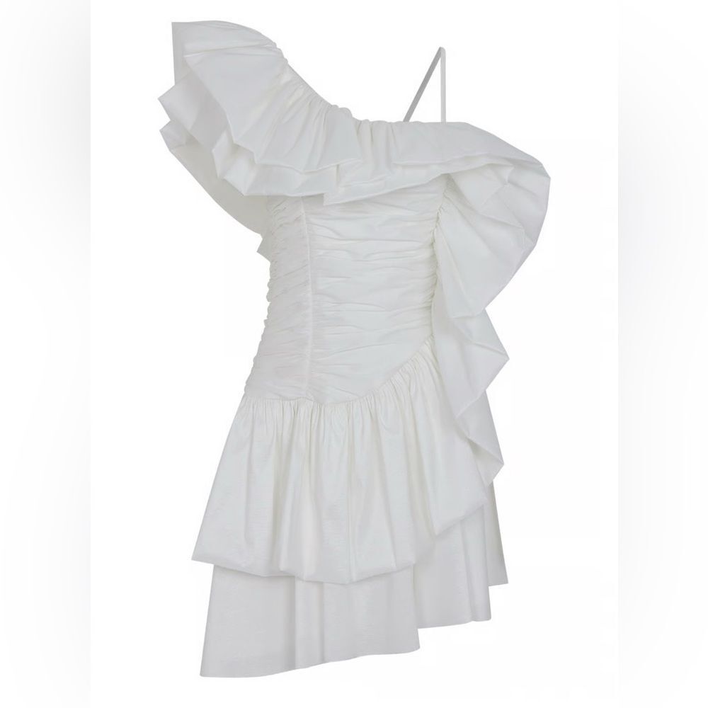 Nocturne White One Shoulder Draped Taffeta Dress 2‎ NWT
